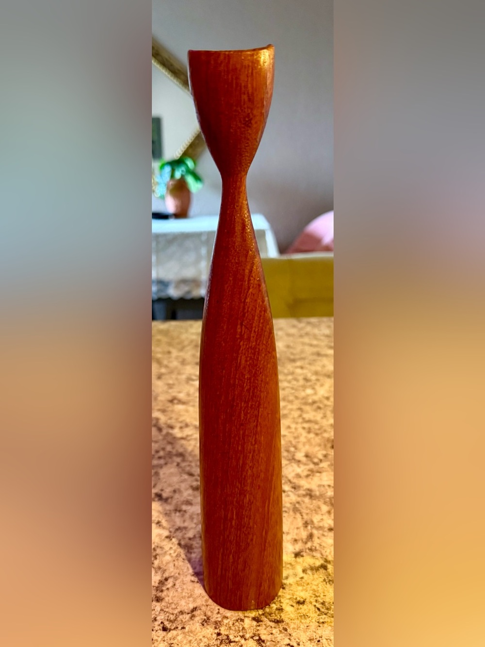 Vintage Danish Teakwood Tulip Candlestick 12” Made in Denmark MCM Wood Handmade